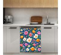 Mexpekil Adesivo decorativo per lavastoviglie con fiori primaverili luminosi e colorati, 53 x 66 cm, adesivo decorativo per lavastoviglie per porta d'ingresso, impermeabile, pannello elettrodomestico