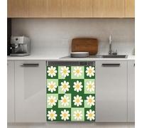 Mexpekil Adesivo decorativo per lavastoviglie con fiori verdi a scacchi, 53 x 66 cm, adesivo decorativo per lavastoviglie per porta d'ingresso, impermeabile, per pannello elettrodomestico da cucina
