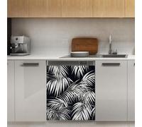 Mexpekil Adesivo decorativo per lavastoviglie con foglie tropicali nere, 53 x 66 cm, adesivo decorativo per lavastoviglie per porta d'ingresso, impermeabile, pannello magnetico per elettrodomestici da