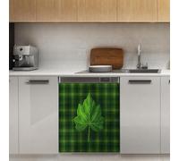 Mexpekil Adesivo decorativo per lavastoviglie con foglie verdi a quadri, 53 x 66 cm, adesivo decorativo per lavastoviglie per porta d'ingresso, impermeabile, pannello magnetico per elettrodomestici da
