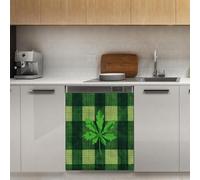 Mexpekil Adesivo decorativo per lavastoviglie con foglie verdi a quadri, 53 x 66 cm, adesivo decorativo per lavastoviglie per porta d'ingresso, impermeabile, pannello magnetico per elettrodomestici da