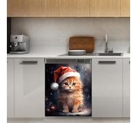 Mexpekil Adesivo decorativo per lavastoviglie con gatti che indossano cappelli di Natale, 53 x 66 cm, adesivo decorativo per lavastoviglie per porta d'ingresso, impermeabile, pannello magnetico per
