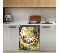 Mexpekil Adesivo decorativo per lavastoviglie con gatto foresta che dorme, 53 x 66 cm, adesivo decorativo per lavastoviglie per porta d'ingresso, impermeabile, pannello magnetico per elettrodomestici