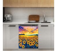 Mexpekil Adesivo decorativo per lavastoviglie con girasoli e cielo giallo, 53 x 66 cm, adesivo decorativo per lavastoviglie per porta d'ingresso, impermeabile, pannello magnetico per elettrodomestici