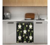 Mexpekil Adesivo decorativo per lavastoviglie con gnomi verdi, cappello scozzese, 53,3 x 66 cm, adesivo decorativo per lavastoviglie per porta d'ingresso, impermeabile, per pannello elettrodomestico