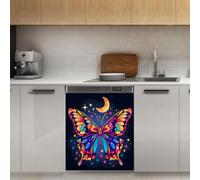 Mexpekil Adesivo decorativo per lavastoviglie con luna e stella, farfalla, 53,3 x 66 cm, adesivo decorativo per lavapiatti per porta d'ingresso, impermeabile, pannello magnetico per elettrodomestici