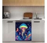 Mexpekil Adesivo decorativo per lavastoviglie con medusa cavalluccio marino corallo neon 53,3 x 66 cm adesivo decorativo per lavastoviglie per porta d'ingresso, pannello adesivo magnetico impermeabile