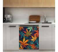 Mexpekil Adesivo decorativo per lavastoviglie con motivo a foglie colorate, 53 x 66 cm, adesivo decorativo per lavastoviglie per porta d'ingresso, impermeabile, pannello per elettrodomestici da cucina