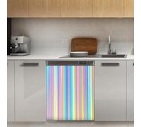 Mexpekil Adesivo decorativo per lavastoviglie con motivo a strisce colorate, 53 x 66 cm, adesivo decorativo per lavastoviglie per porta d'ingresso, impermeabile, pannello per elettrodomestici da