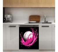 Mexpekil Adesivo decorativo per lavastoviglie con motivo baseball che spruzza rosa, 53 x 66 cm, adesivo decorativo per lavastoviglie per porta d'ingresso, impermeabile, pannello magnetico per