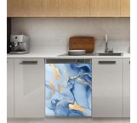 Mexpekil Adesivo decorativo per lavastoviglie con pittura in marmo blu oro, 53 x 66 cm, adesivo decorativo per lavastoviglie per porta d'ingresso, impermeabile, pannello elettrodomestico da cucina