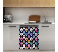 Mexpekil Adesivo decorativo per lavastoviglie con teste di teschio colorato, 53 x 66 cm, adesivo decorativo per lavastoviglie per porta d'ingresso, impermeabile, per pannello elettrodomestico da