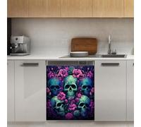 Mexpekil Adesivo decorativo per lavastoviglie con teste di teschio floreale, 53 x 66 cm, adesivo decorativo per lavastoviglie per porta d'ingresso, impermeabile, pannello magnetico per