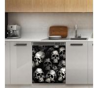 Mexpekil Adesivo decorativo per lavastoviglie con teste di teschio nero, 53 x 66 cm, adesivo decorativo per lavastoviglie per porta d'ingresso, impermeabile, pannello magnetico per elettrodomestici da