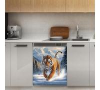 Mexpekil Adesivo decorativo per lavastoviglie con tigre che corre invernale, 53 x 66 cm, adesivo decorativo per lavastoviglie per porta d'ingresso, impermeabile, pannello magnetico per