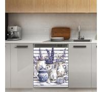 Mexpekil Adesivo decorativo per lavastoviglie con vaso di lavanda, 53 x 66 cm, adesivo decorativo per lavastoviglie per porta d'ingresso, impermeabile, pannello magnetico per elettrodomestici da