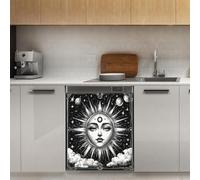 Mexpekil Adesivo decorativo per lavastoviglie con volto di sole e sole, 53 x 66 cm, adesivo decorativo per lavastoviglie per porta d'ingresso, impermeabile, adesivo magnetico per pannello