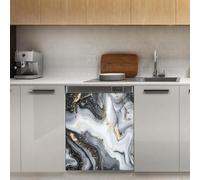 Mexpekil Adesivo decorativo per lavastoviglie in marmo grigio e nero, 53 x 66 cm, adesivo decorativo per lavapiatti per porta d'ingresso, impermeabile, per pannello elettrodomestico da cucina