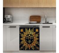 Mexpekil Adesivo decorativo per lavastoviglie, motivo mandala sole, 53 x 66 cm, adesivo decorativo per lavastoviglie, per porta d'ingresso, impermeabile, pannello magnetico per elettrodomestici da