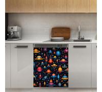 Mexpekil Adesivo decorativo per lavastoviglie, motivo: pianeta animato, universo, 53,3 x 66 cm, adesivo decorativo per lavapiatti per porta d'ingresso, impermeabile, pannello per elettrodomestici da