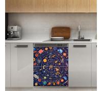 Mexpekil Adesivo decorativo per lavastoviglie, motivo: pianeta animato, universo, spazio, 53 x 66 cm, adesivo decorativo per lavapiatti per porta d'ingresso, impermeabile, pannello per