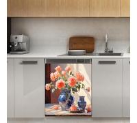 Mexpekil Adesivo decorativo per lavastoviglie per vaso di rose, 53 x 66 cm, adesivo decorativo per lavastoviglie per porta d'ingresso, impermeabile, pannello magnetico per elettrodomestici da cucina