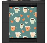 Mexpekil Adorabile copertura magnetica per lavastoviglie a tema tazze da caffè, 53,3 x 66 cm, adesivo decorativo impermeabile per lavastoviglie per elettrodomestici da cucina
