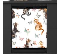 Mexpekil Adorabile copertura magnetica per lavastoviglie con gatto e farfalla, 53,3 x 66 cm, decorativa, impermeabile, copertura magnetica per elettrodomestici da cucina