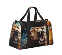 Mexpekil Angry Lion Borsone da viaggio da portare a mano, impermeabile, per sport, palestra, danza, grande, weekender, per la notte, pieghevole, da viaggio, per donne e uomini, Leone arrabbiato,
