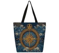 Mexpekil Art Compass Nautical Wave Tote Bag per donne ragazze borse riutilizzabili per la spesa borse grandi da donna borsa a tracolla multiuso