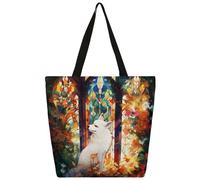 Mexpekil Art Fox - Borsa tote in tela con foglie per donne e ragazze, riutilizzabile, borsa per la spesa grande, borsa a tracolla multiuso da donna