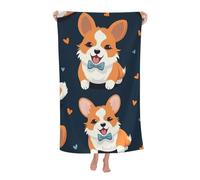 Mexpekil Asciugamano da bagno in microfibra 130 x 80 cm con cuore e cane carino Corgi telo mare leggero asciugamano da nuoto per adulti