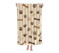 Mexpekil Asciugamano da bagno in microfibra 130 x 80 cm marrone a righe impronte di cane asciugamano da spiaggia leggero asciugamano da nuoto per adulti