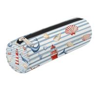 Mexpekil Astuccio a righe blu con conchiglie, balena, faro, per ragazze e ragazzi, astuccio per cancelleria, piccolo astuccio per la scuola, per studenti e ufficio