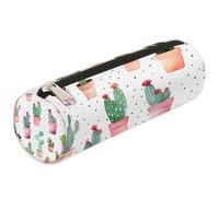 Mexpekil Astuccio cilindrico rotondo con cactus tropicale a pois per bambini, ragazzi e ragazze, astuccio cilindrico per forniture scolastiche