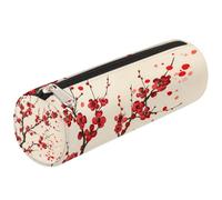 Mexpekil Astuccio cilindrico rotondo con fiori di ciliegio giapponese rosso per penne e pennarelli, per bambini, ragazzi e ragazze, astuccio rotondo per forniture scolastiche