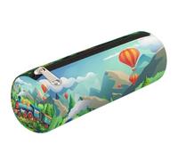 Mexpekil Astuccio cilindrico rotondo con motivo treno a vapore nella foresta, per bambini, ragazzi, ragazze, astuccio cilindrico per articoli scolastici