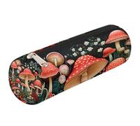 Mexpekil Astuccio cilindrico rotondo con piante di fungo rosso, portapenne per bambini, ragazzi e ragazze, astuccio cilindrico per forniture scolastiche