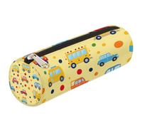 Mexpekil Astuccio cilindrico rotondo per matite e matite con motivo autobus e auto dei cartoni animati, per bambini, ragazzi, ragazze, organizer per articoli scolastici