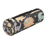 Mexpekil Astuccio cilindrico rotondo per matite e matite con simpatico dinosauro in stile cartone animato, per bambini, ragazzi e ragazze, astuccio rotondo per forniture scolastiche