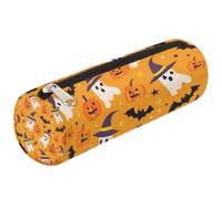 Mexpekil Astuccio cilindrico rotondo per penne e matite con motivo fantasma, zucche e pipistrelli, per bambini, ragazzi e ragazze, astuccio cilindrico rotondo per articoli scolastici