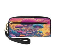 Mexpekil Astuccio colorato con funghi magici, astuccio da viaggio per trucchi, portapenne, borsa in pelle, per cosmetici, pennelli da trucco, scatola di cancelleria per bambini, ragazze, ragazzi