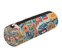 Mexpekil Astuccio con adesivi da viaggio con torre Eiffel e piramide, astuccio per la scuola, per ragazze, ragazzi, adolescenti, donne, trousse per pennelli da trucco