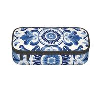 Mexpekil Astuccio etnico azteco geometrico mandala per ragazze ragazzi astuccio cancelleria organizer con scomparti borsa per forniture scolastiche per studenti ufficio, Ornamento etnico blu floreale