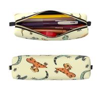 Mexpekil Astuccio in pelle per ragazze e ragazzi, piccolo organizer per penne, con cerniera, sottile, multiuso, per forniture scolastiche, bambini e adulti, Geco, Taglia unica, Organizer per borse