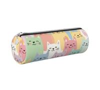 Mexpekil Astuccio in pelle per ragazze e ragazzi, piccolo organizer per penne, con cerniera, sottile, multiuso, per forniture scolastiche, bambini e adulti, Simpatico gatto animale domestico, Taglia