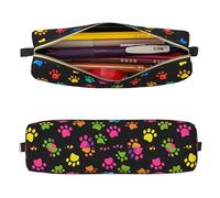 Mexpekil Astuccio in pelle per ragazze e ragazzi, piccolo organizer per penne, con cerniera, sottile, multiuso, per forniture scolastiche, bambini e adulti, Stampa di zampe colorate al neon, Taglia