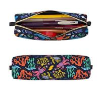 Mexpekil Astuccio in pelle per ragazze e ragazzi, piccolo organizer per penne, con cerniera, sottile, multiuso, per forniture scolastiche, bambini e adulti, Vita marina colorata, Taglia unica