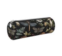 Mexpekil Astuccio in pelle per ragazze e ragazzi, piccolo organizer per penne, con cerniera, sottile, multiuso, per forniture scolastiche, bambini e adulti, Foglia di libellule funghi, Taglia unica