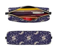 Mexpekil Astuccio in pelle per ragazze e ragazzi, piccolo organizer per penne, con cerniera, sottile, multiuso, per forniture scolastiche, bambini e adulti, Luna Sole Stelle, Taglia unica, Organizer